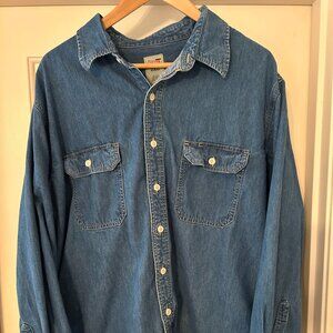 Share Dickies Shirt Mens XXL Blue Cotton Chambray Long Sleeves Button Up